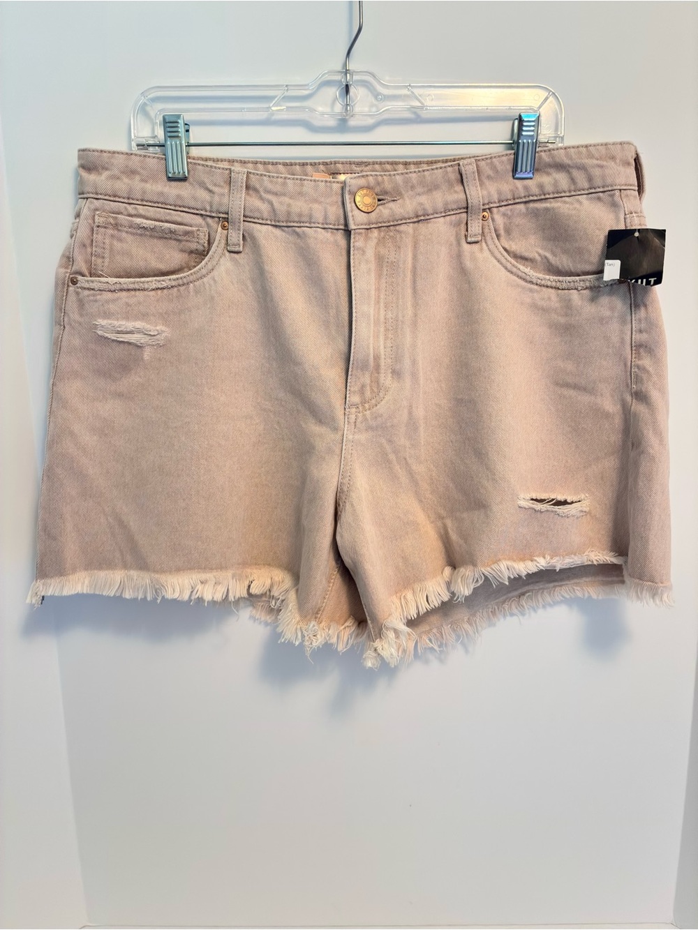 Kut From The Kloth Jane High Rise Short Distressed Tan Size 12 New With Tag